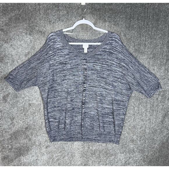 Weekends By Chicos Top Womens Size 2 US Size 12 Blue Knit Short Sleeve V-Neck - Picture 1 of 6